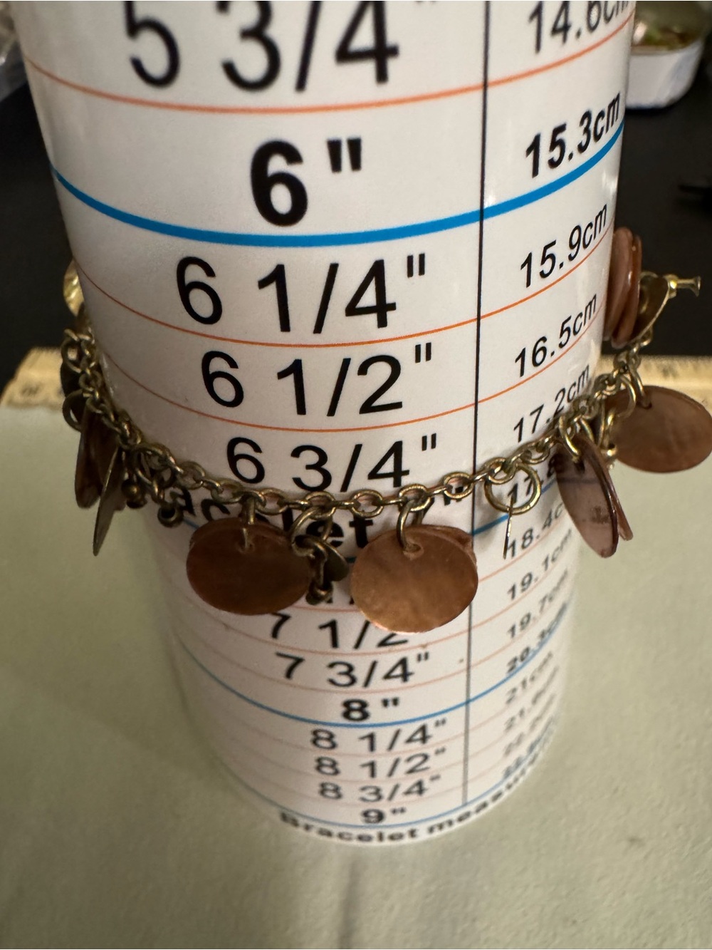 Disc Charm Bracelet – Iridescent Shell and Metal Discs - Picture 4 of 9